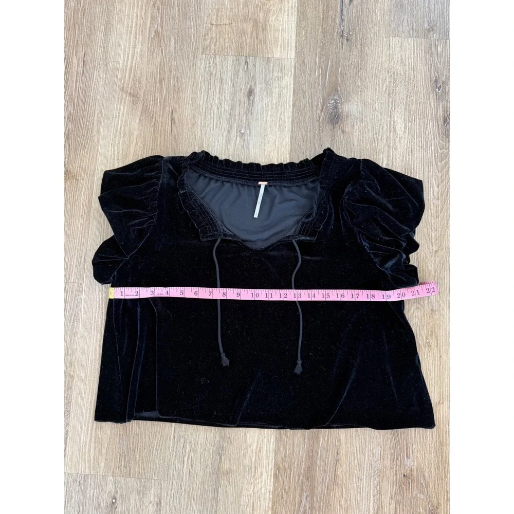 Free People Velvet Top Women S Black Puff Sleeve Tie Neck Boho Witchy Coquette